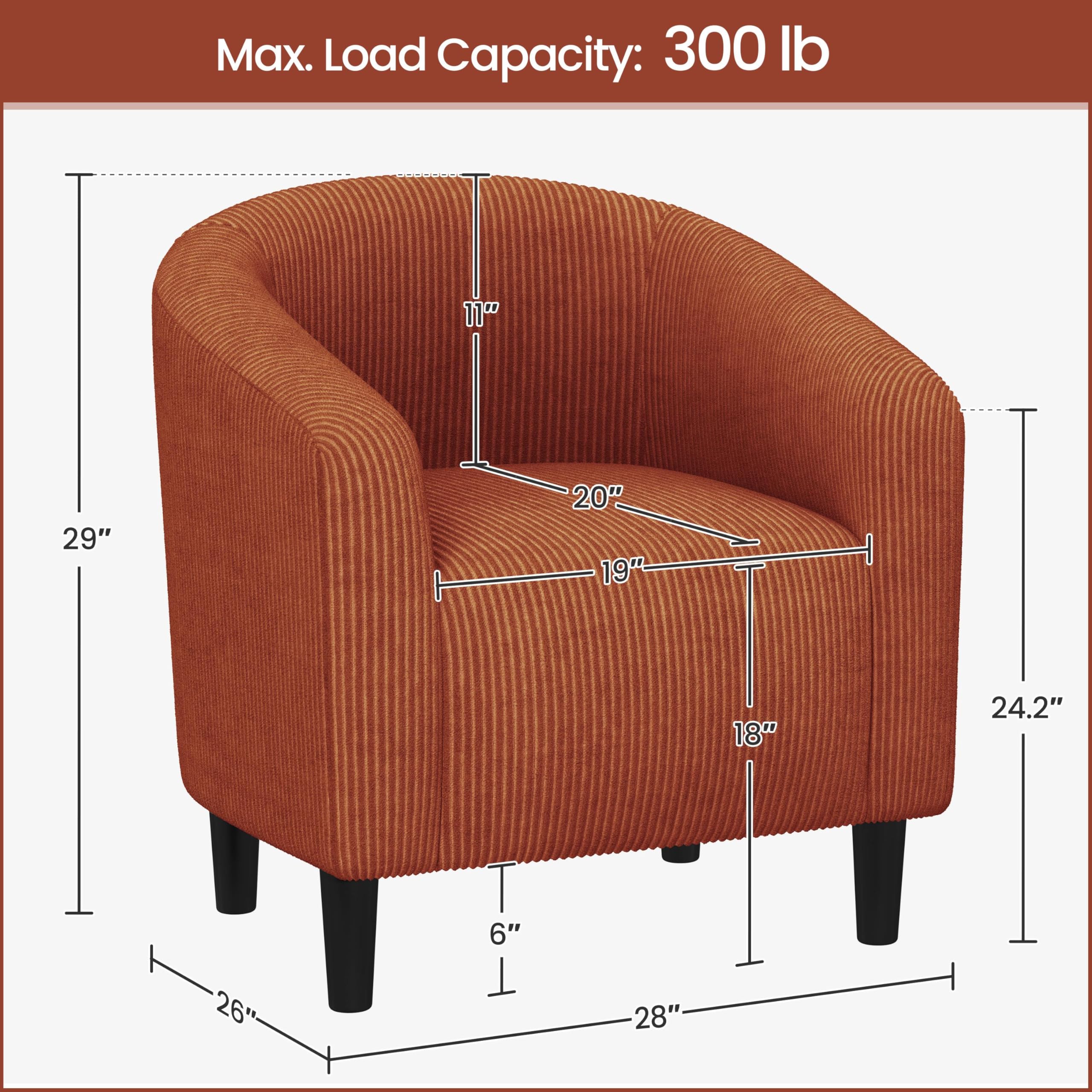 Accent Barrel Chair, Corduroy Fabric Club Chair, Furry Sherpa Elegant Armchair with Cozy Soft Padded, Suitable for Living Room Bedroom Reception Room Office, Brick Red