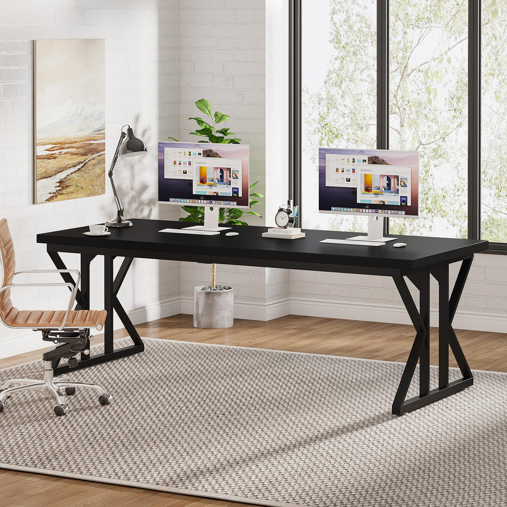 78.7-Inch Executive Desk, Large Computer Office Desk Workstation, Modern Simple Style Laptop Desk Study Writing Table Business Furniture for Home Office (Black, 78.7 Inch)