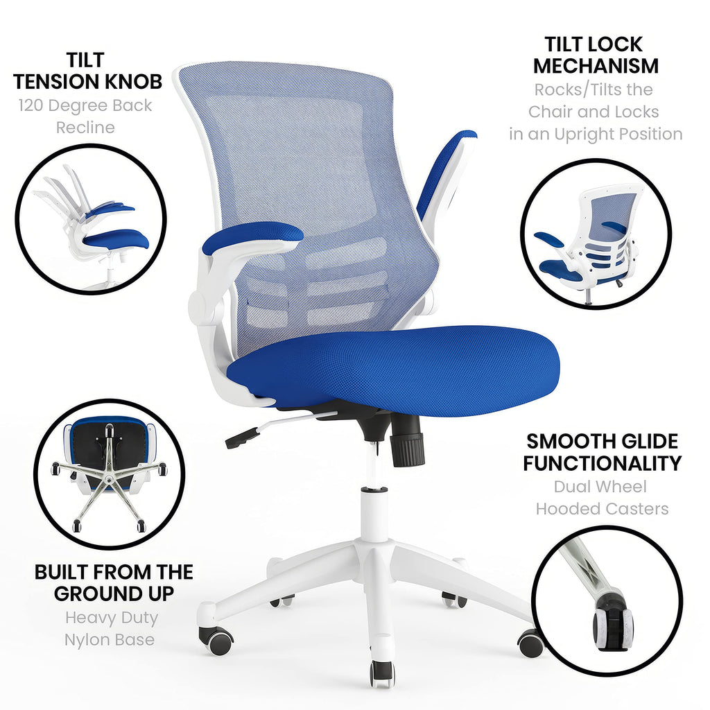 Office Chair, Ergonomic, Mid-Back, White Frame, Blue Mesh with Swivel