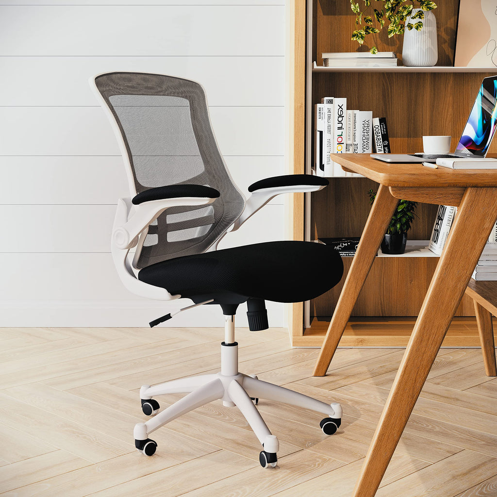 Office Chair, Ergonomic, Mid-Back, White Frame, Black Mesh with Swivel