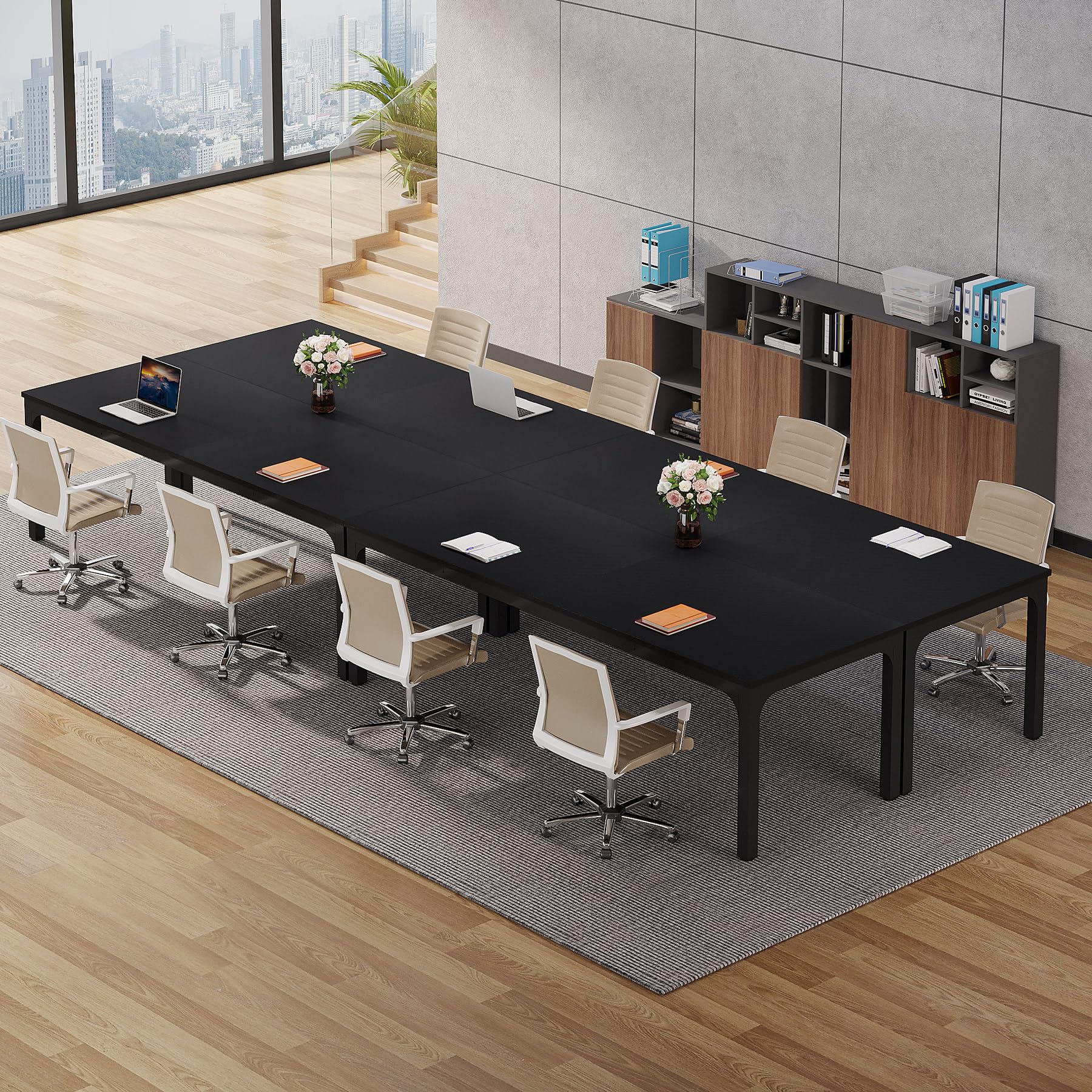 6.5 FT Conference Room Table, 78.74" W x 27.56" D Large Office Conference Table, Modern Seminar Meeting Table Desk for Boardroom, Meeting Room (4, Black)