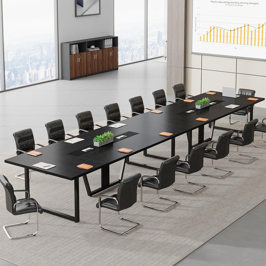 8FT Conference Table Set of 2, Large Meeting Podcast Table for 10 People, Business Style Wooden Training Table with Strong Metal Frame for Office Conference