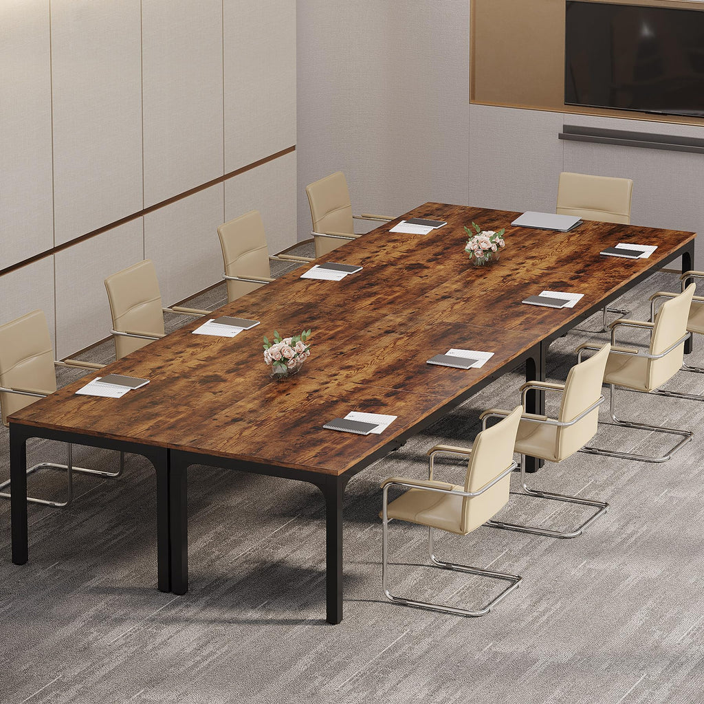 6.5 FT Conference Room Table, 78.74" W x 27.56" D Large Office Conference Table, Modern Seminar Meeting Table Desk for Boardroom, Meeting Room (4, Rustic Brown)