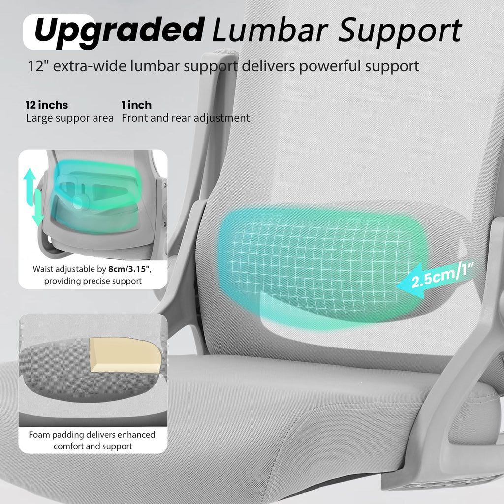 Office Chair, Ergonomic Office Chair with Adjustable Headrest Lumbar Support Computer Chair, 400 lbs Desk Chair Comfy with Flip-up Armrests - Gaming Chairs for Adults Home Office (Gray)