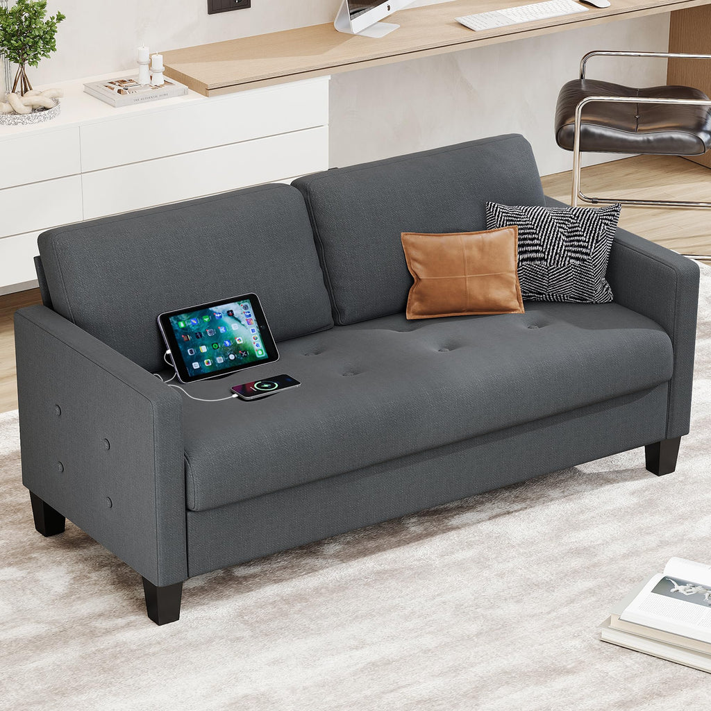 Comfy Loveseat Sofa Small Grey Couch, Small Love Seat Bedroom, Mid Century Modern Couches Living Room Dorm Office, 2 Seater Couch Deep Seat Sofas, 57”W (Dark Grey (Loveseat))