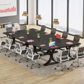 10.5FT Conference Table, Modern Meeting Table for 8-10 People, Rectangle Seminar Boardroom Table for Office Conference Room with Stylish Legs (4, Black)