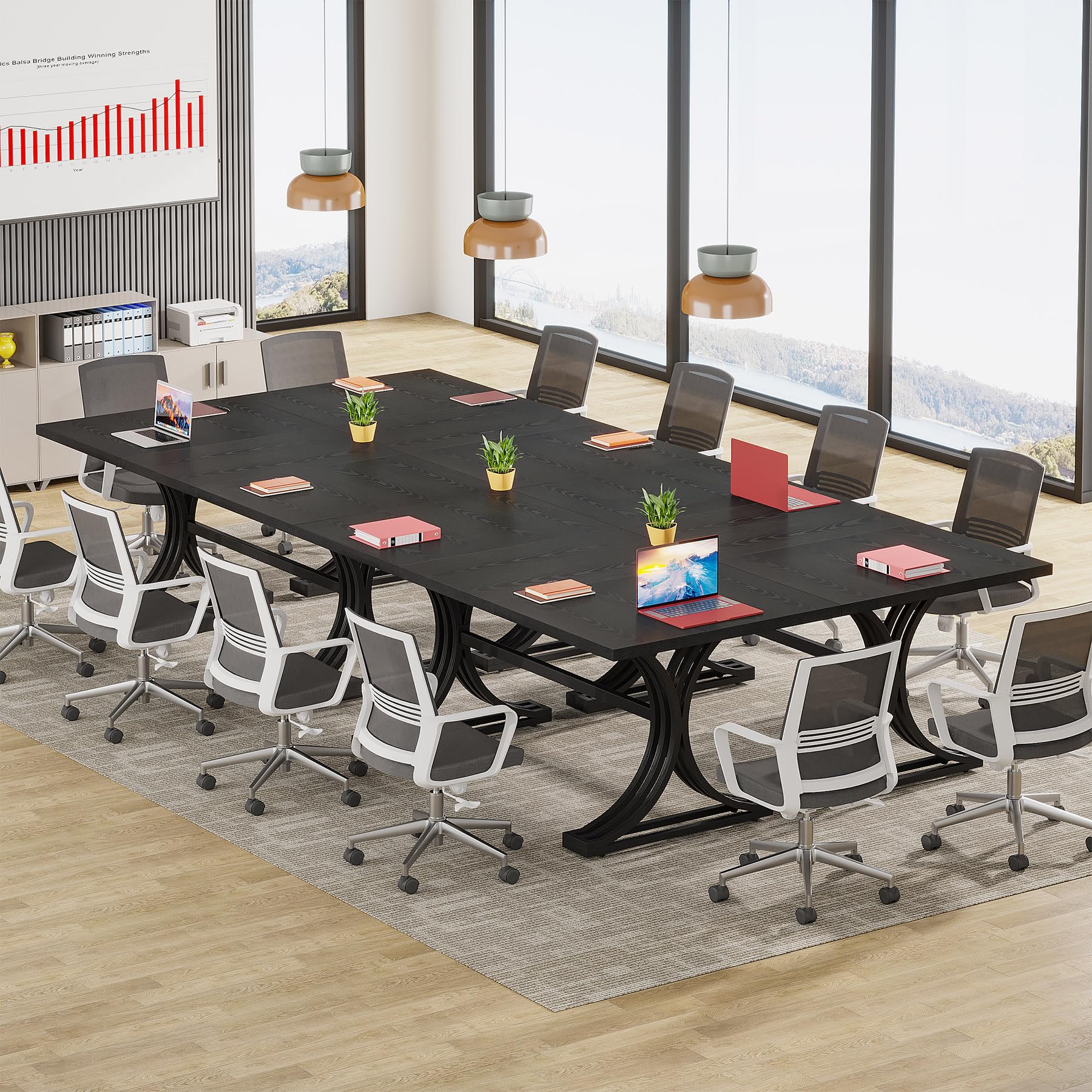10.5FT Conference Table, Modern Meeting Table for 8-10 People, Rectangle Seminar Boardroom Table for Office Conference Room with Stylish Legs (6, Black)