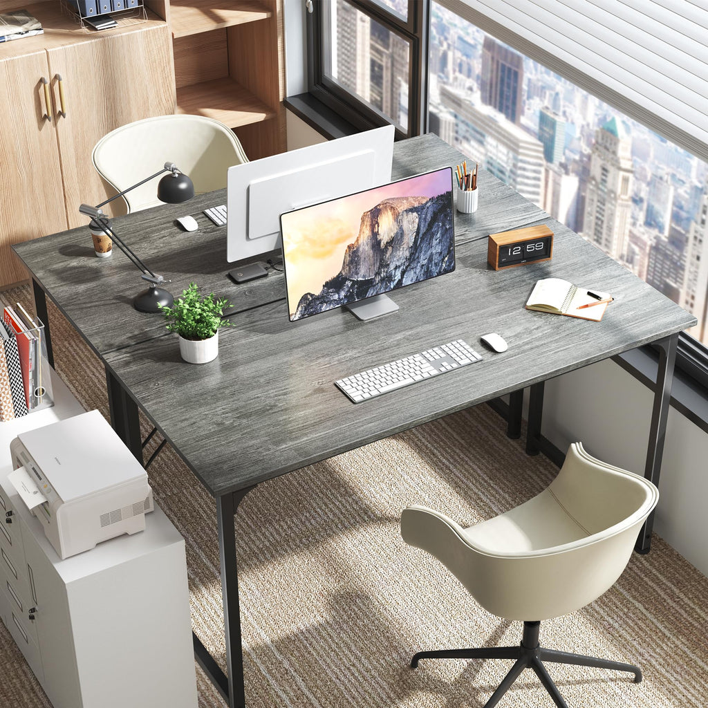 Computer Desk, 55 Inch Home Office Desk, Gaming Writing Work from Home Study Desk, Large Legroom, Sturdy Metal Frame, Modern Simple, Grey