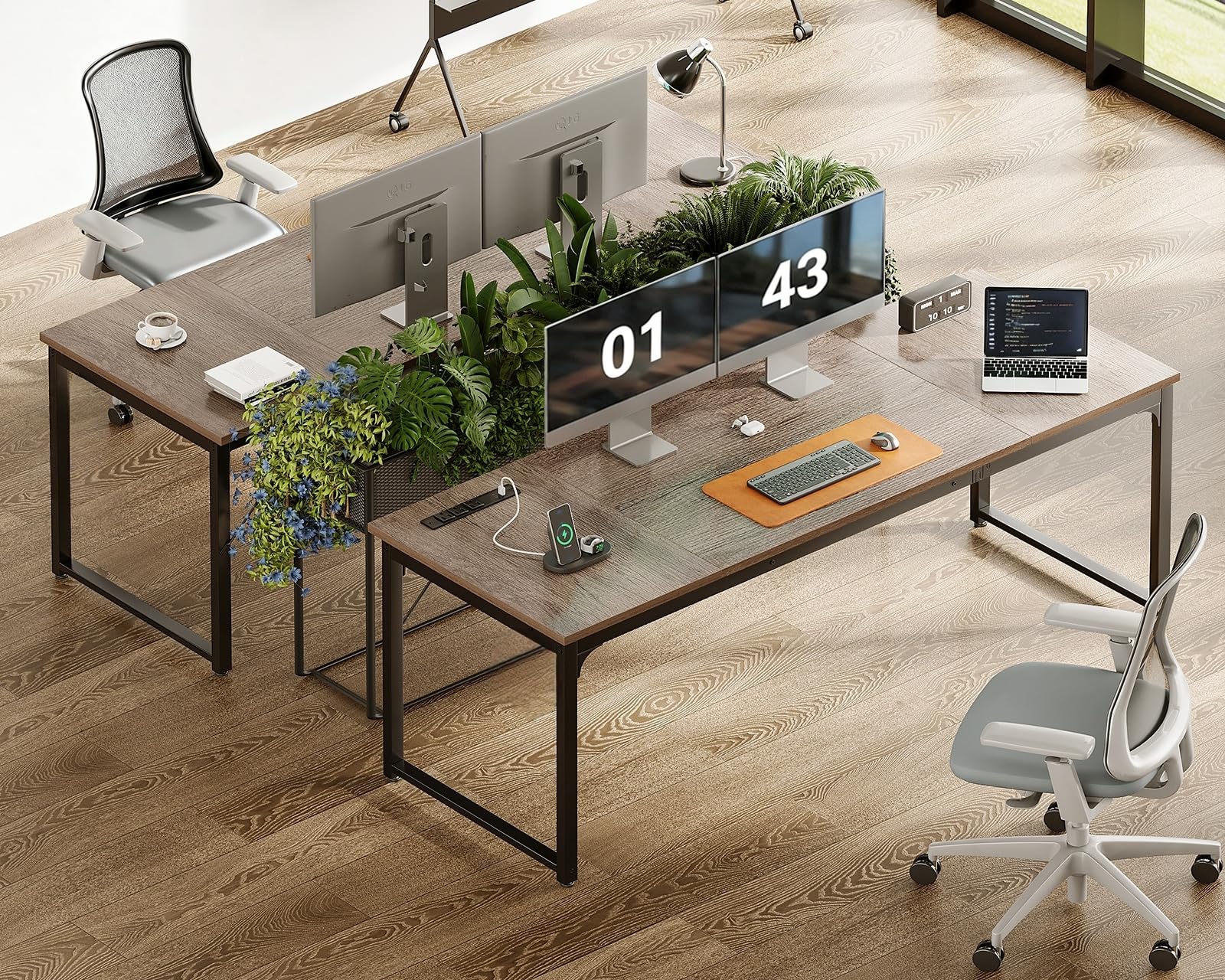 71 x 24 Inch Computer Desk with USB Ports, Large Office Desk, Long Study Student Writing Desk, Grey Oak