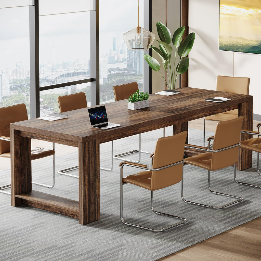 7 ft Conference Table for 6 to 8 People, Modern Rectangle Meeting Room Desk for Boardroom, Home Office (1, Dark Brown)