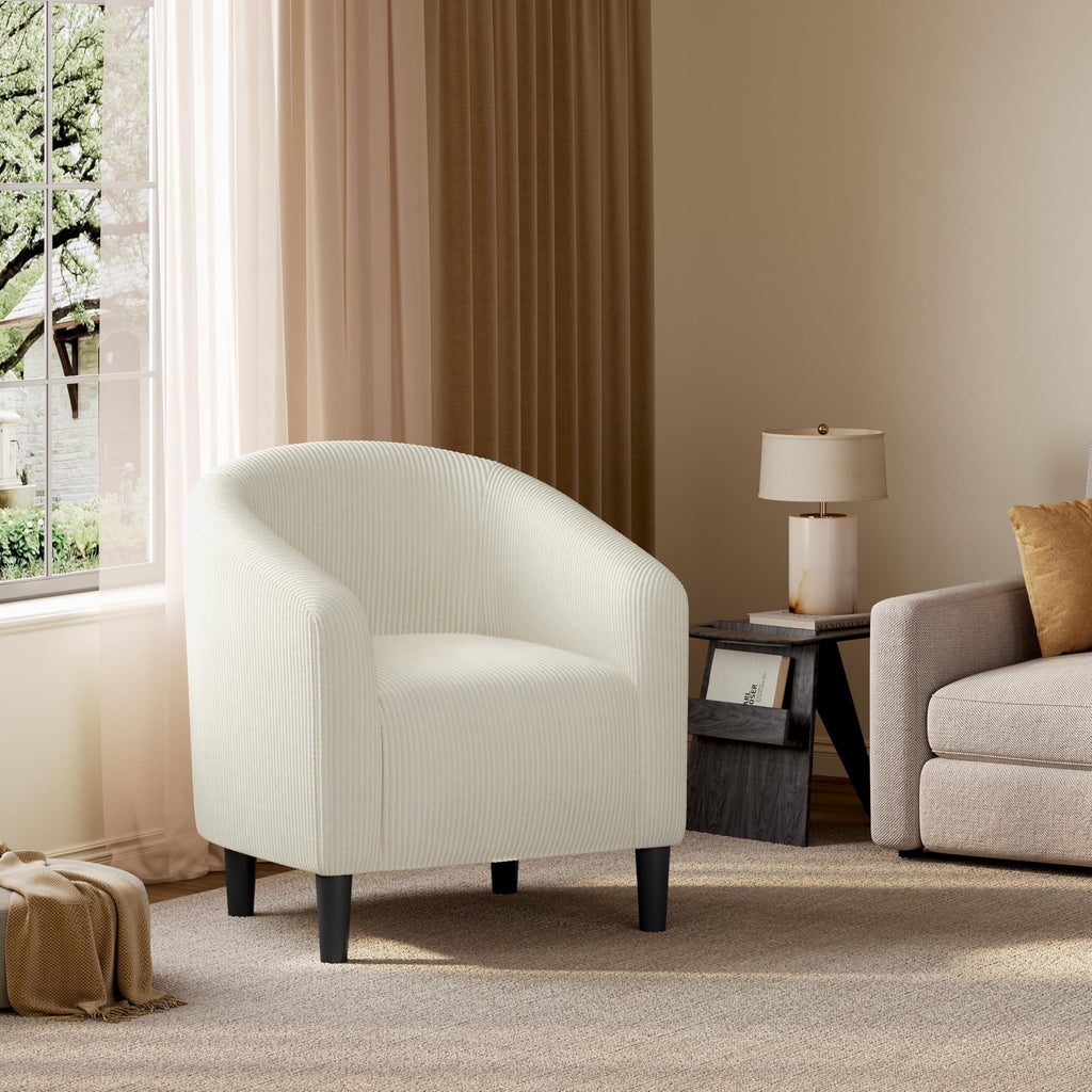 Accent Barrel Chair, Corduroy Fabric Club Chair, Furry Sherpa Elegant Armchair with Cozy Soft Padded, Suitable for Living Room Bedroom Reception Room Office, Beige