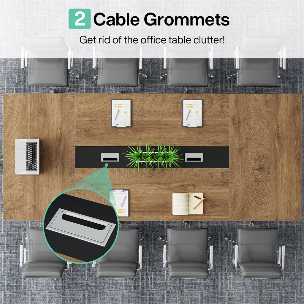 8FT Conference Table, 94.49 L x 47.24 W x 29.53 H Inches Large Meeting Podcast Table for 10 People, Business Style Wooden Training Table with Strong Metal Frame for Office Conference