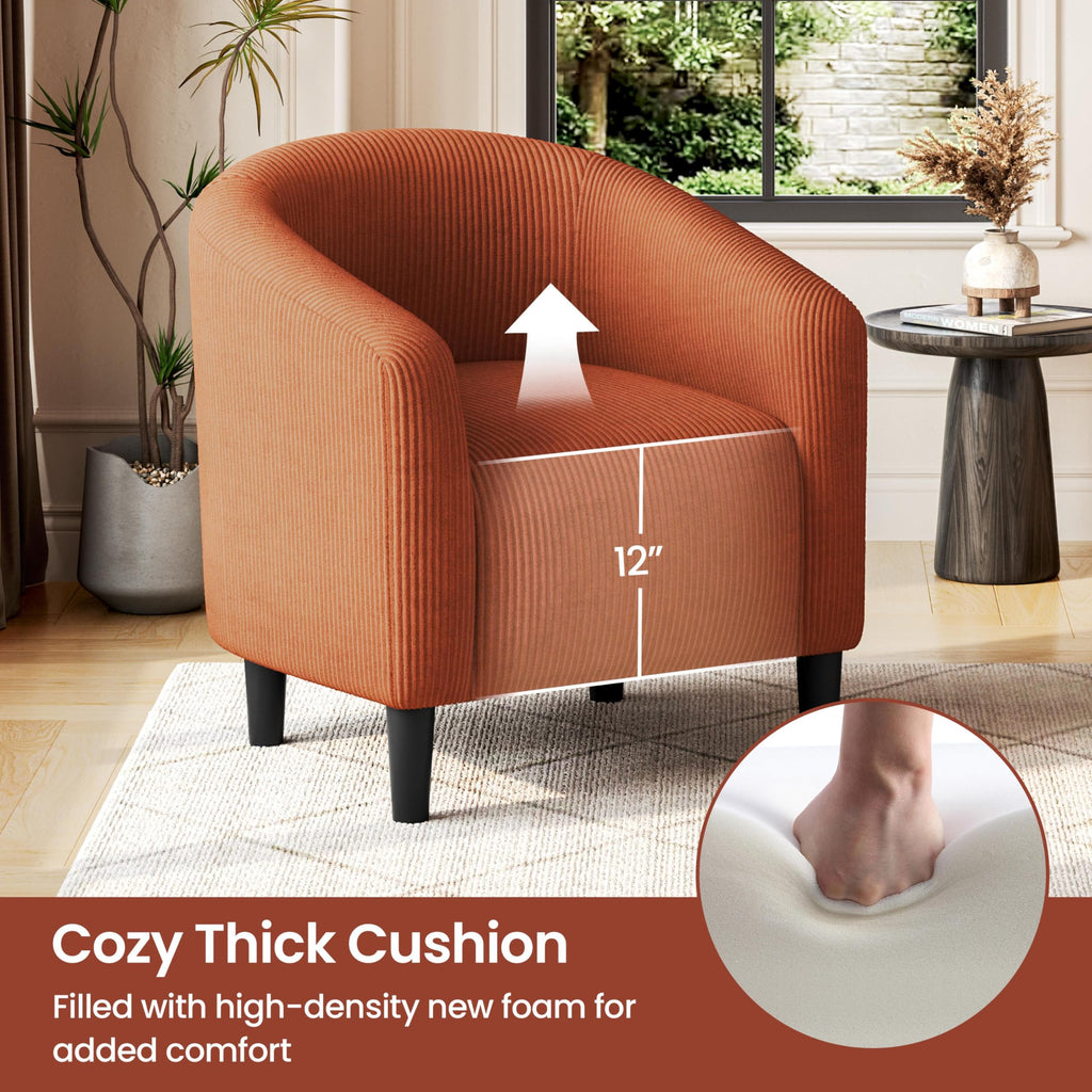 Accent Barrel Chair, Corduroy Fabric Club Chair, Furry Sherpa Elegant Armchair with Cozy Soft Padded, Suitable for Living Room Bedroom Reception Room Office, Brick Red