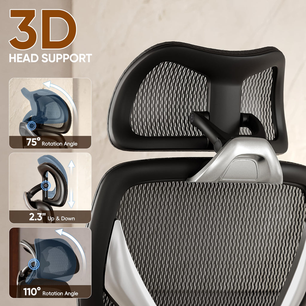Ergonomic Office Chair, Big and Tall Mesh Chair with Adjustable Lumbar Support, 5D Arms & Wide Seat, 135° Recline Home Desk Computer Chairs for Work Gaming, Heavy Duty,400LBS - Black