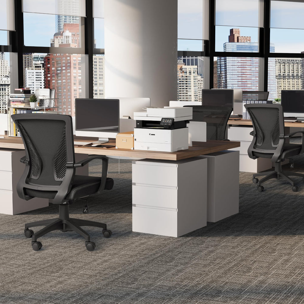 Office Chair Ergonomic Computer Desk Mesh Chair Mid Back Swivel Lumbar Support with Armrest (1, Black)