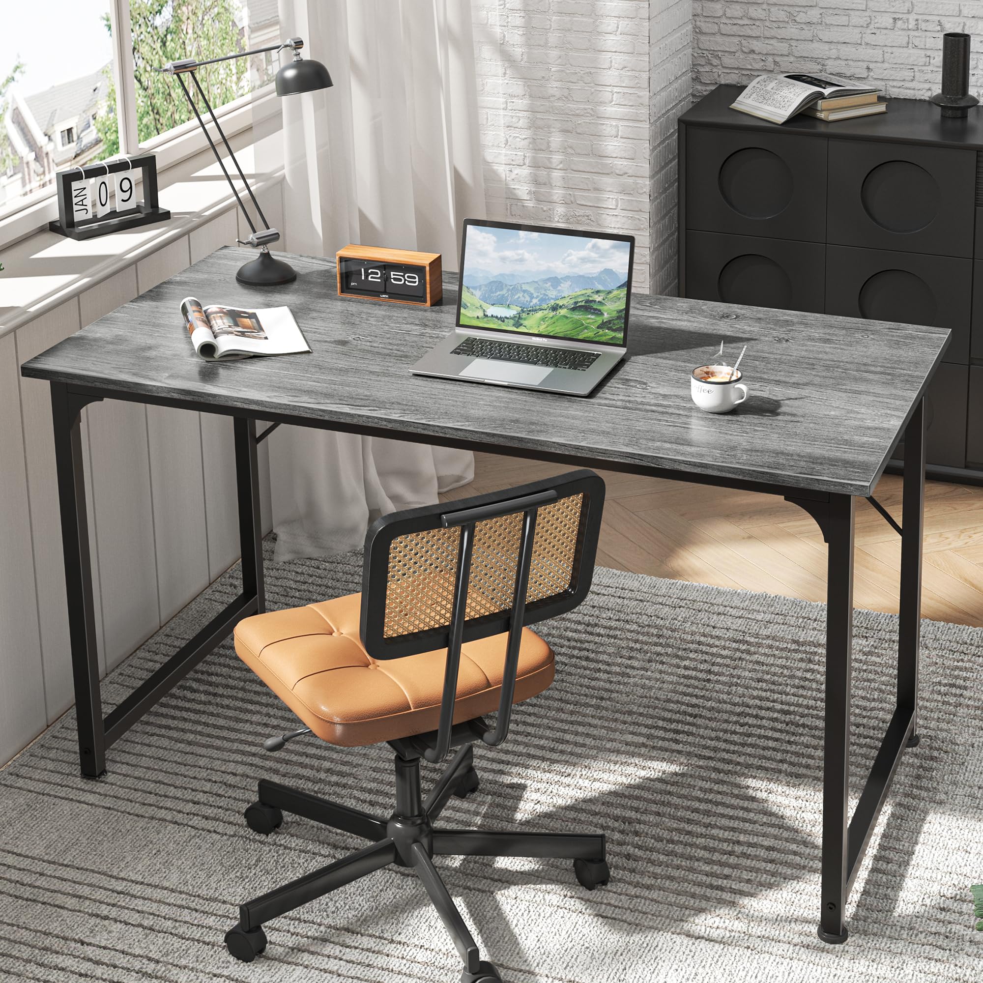 Computer Desk, 48 Inch Office Desk, Gaming Desk with Storage, Writing Desk Work Desk for Home Office, Study, Modern Simple Desk, Large Legroom, Metal Frame, Grey