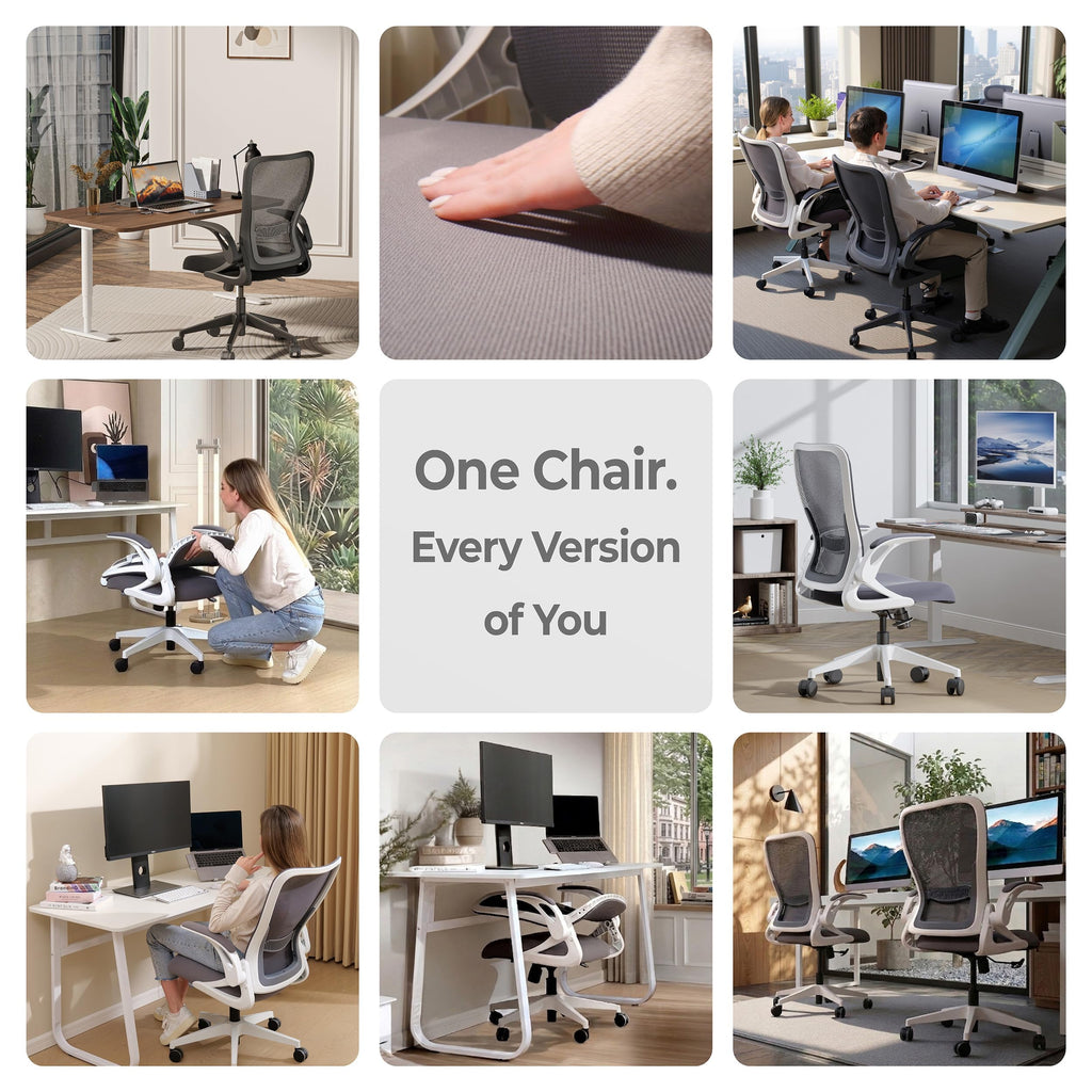 Model U | Folding Office Chair for Small Spaces | Gaming Chair for Adults & Kids | Ergonomic Mesh Computer Chair for Bedroom | Foldable Desk Chair for Home Work (White & Grey)
