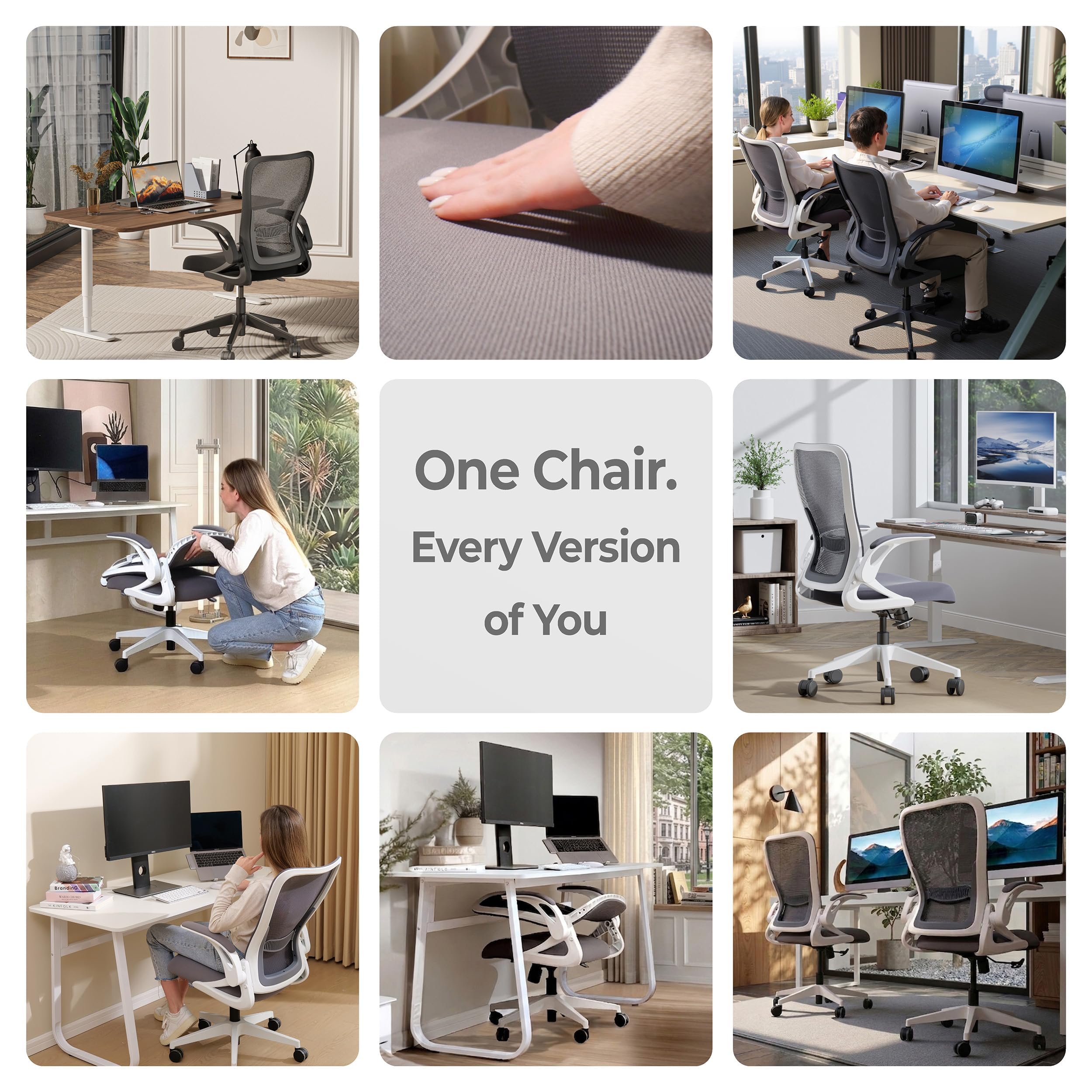 Model U | Folding Office Chair for Small Spaces | Gaming Chair for Adults & Kids | Ergonomic Mesh Computer Chair for Bedroom | Foldable Desk Chair for Home Work (White & Grey)