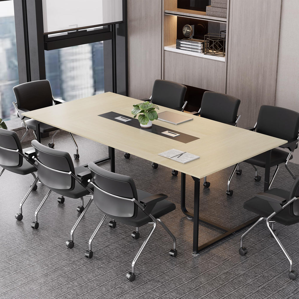 8FT Conference Table,94.4 L x 47.2 W x30.7 H Meeting Seminar Table with Grommet,Stability Enhancement,Large Conference Room Table for Office Meeting (Wood)