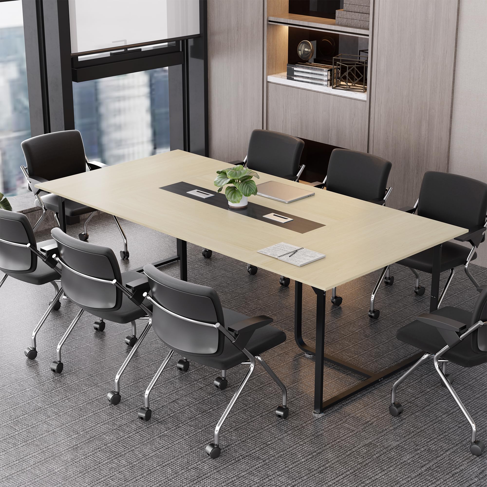 8FT Conference Table,94.4 L x 47.2 W x30.7 H Meeting Seminar Table with Grommet,Stability Enhancement,Large Conference Room Table for Office Meeting (Wood)