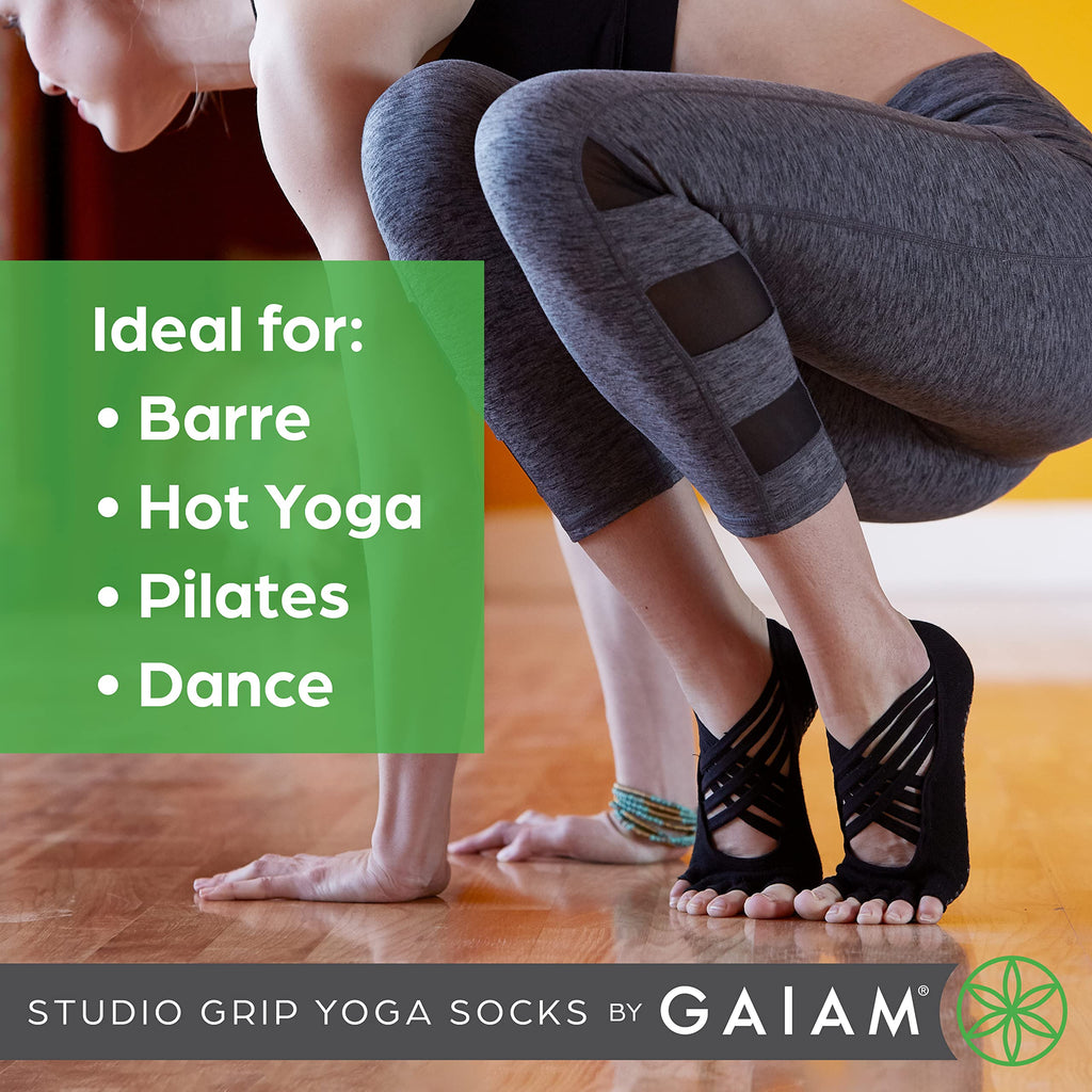 Grippy Studio Yoga Socks, Non-Slip, Open-Toe, One Size (Black)
