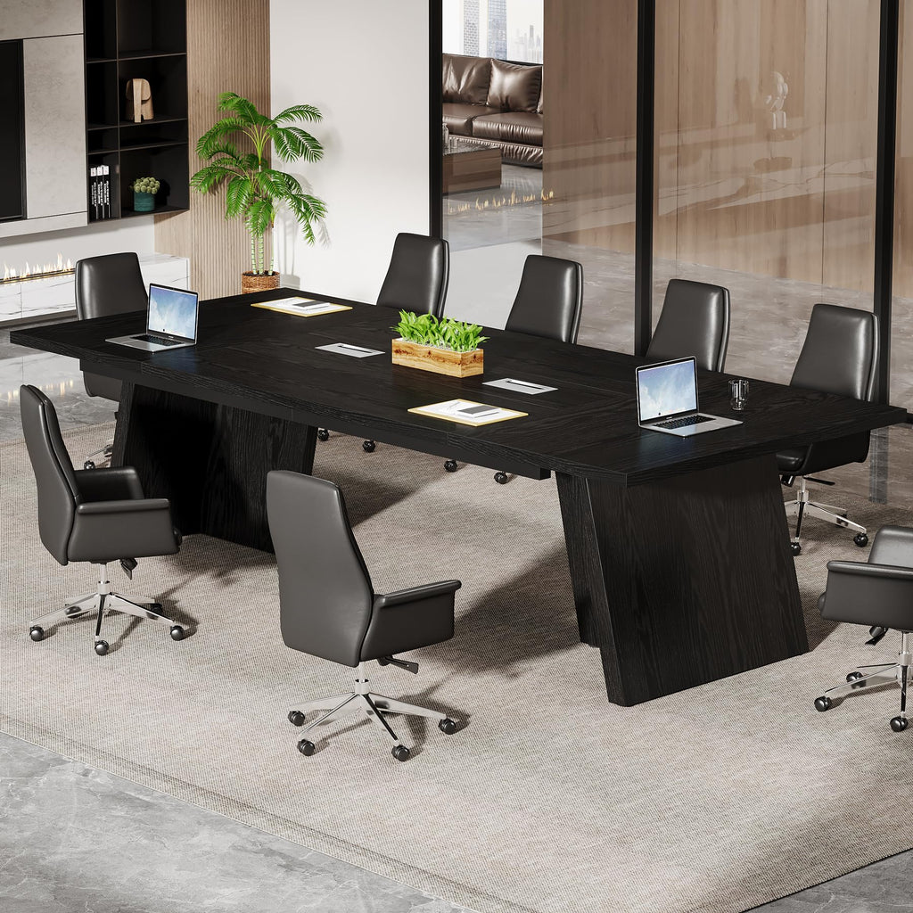 8ft Conference Table, Large Meeting Table for 8-10 People, Business Seminar Furniture for Office Conference Room (1, Black)