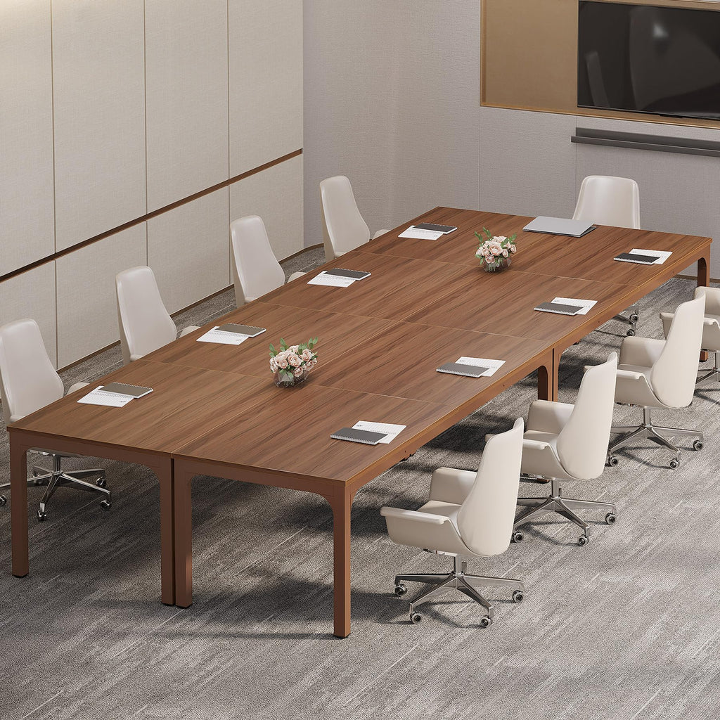 6.5 FT Conference Room Table, 78.74" W x 27.56" D Large Office Conference Table, Modern Seminar Meeting Table Desk for Boardroom, Meeting Room (4, Walnut)