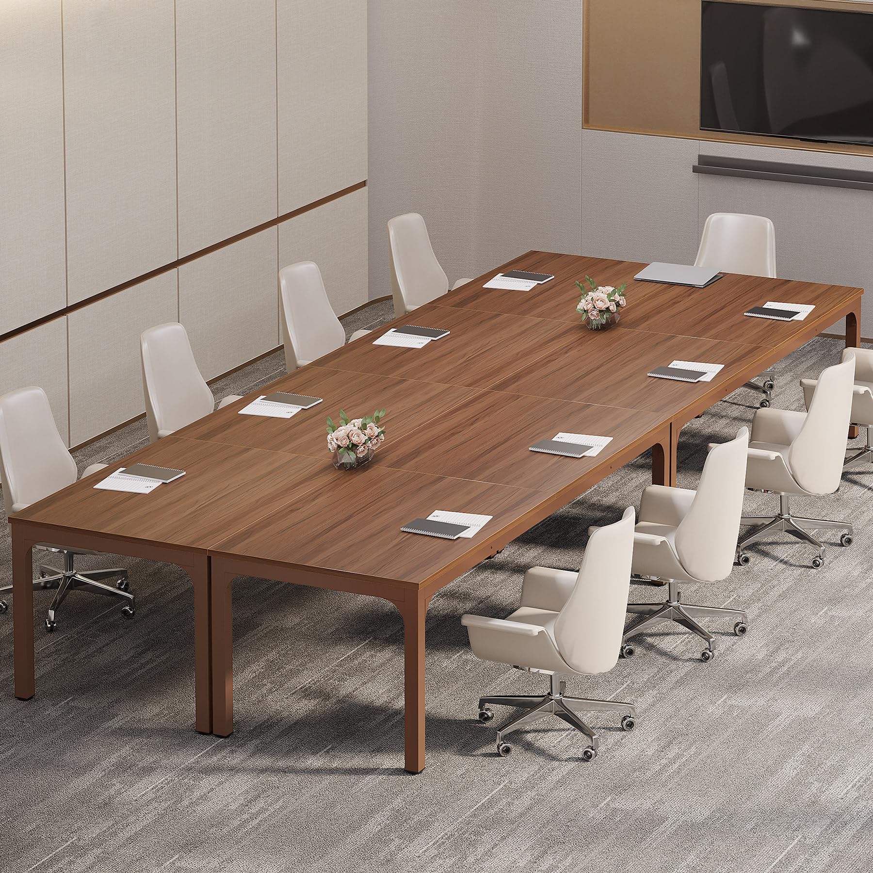 6.5 FT Conference Room Table, 78.74" W x 27.56" D Large Office Conference Table, Modern Seminar Meeting Table Desk for Boardroom, Meeting Room (4, Walnut)