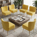 Modern Velvet Accent Chairs Set of 6, Comfy Slipper Chair with Heavy Duty Iron Frame & Gold Legs, Mid Century Side Sofa Chair for Living Room Bedroom Vanity(Yellow)