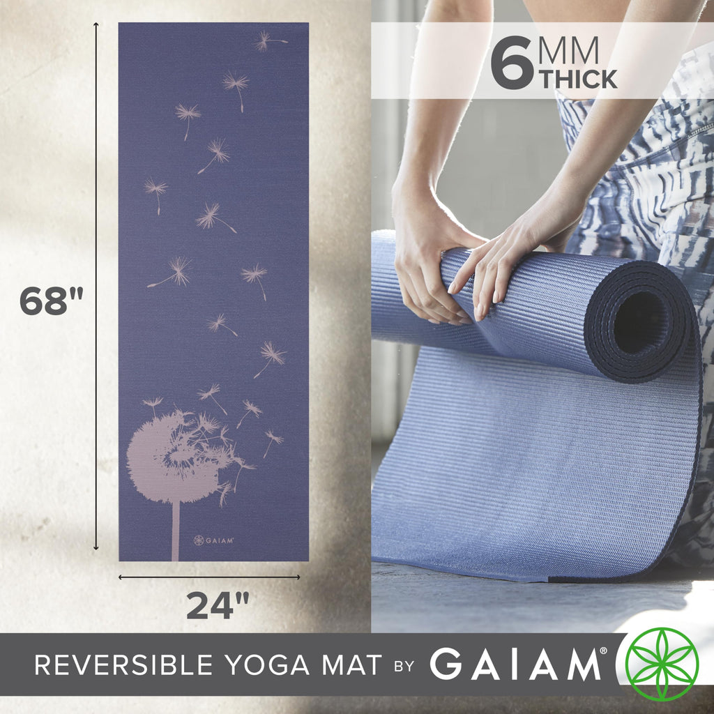 Reversible Yoga Mat, 6mm Thick Print Mat (Dandelion Fossil)
