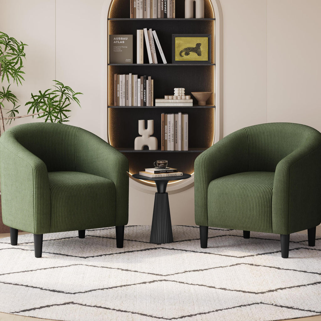 Accent Barrel Chair, Corduroy Fabric Club Chair, Furry Sherpa Elegant Armchair with Cozy Soft Padded, Suitable for Living Room Bedroom Reception Room Office, Dark Green
