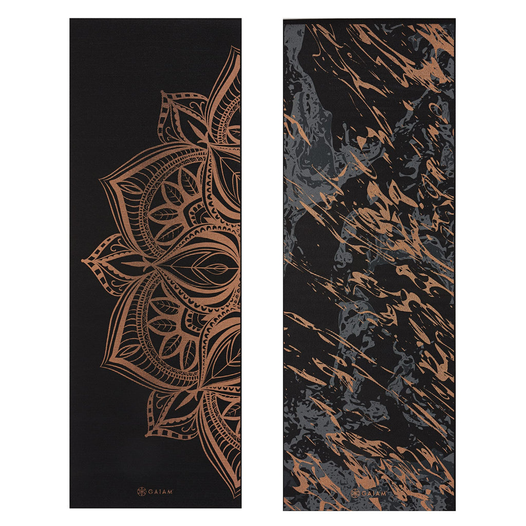 Reversible Yoga Mat, 6mm Thick Print Mat (Marbled Bronze Medallion)