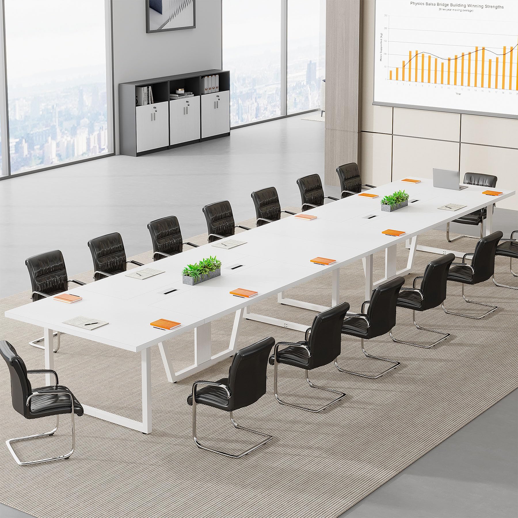 8FT Conference Table Set of 2, Large Meeting Podcast Table for 10 People, Business Style Wooden Training Table with Strong Metal Frame for Office Conference