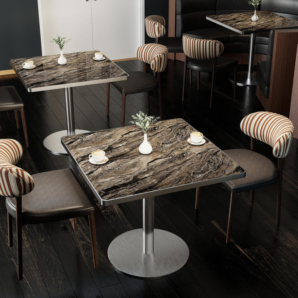hausway 31.5" Tulip Table,Square Kitchen Dining Table for 2-4 with Thick Sintered Stone Top,Titanium Golden Pedestal Base,Heat-Resistant,Bistro Table for Dining Room,Café,Small Space（Dusk Strata）