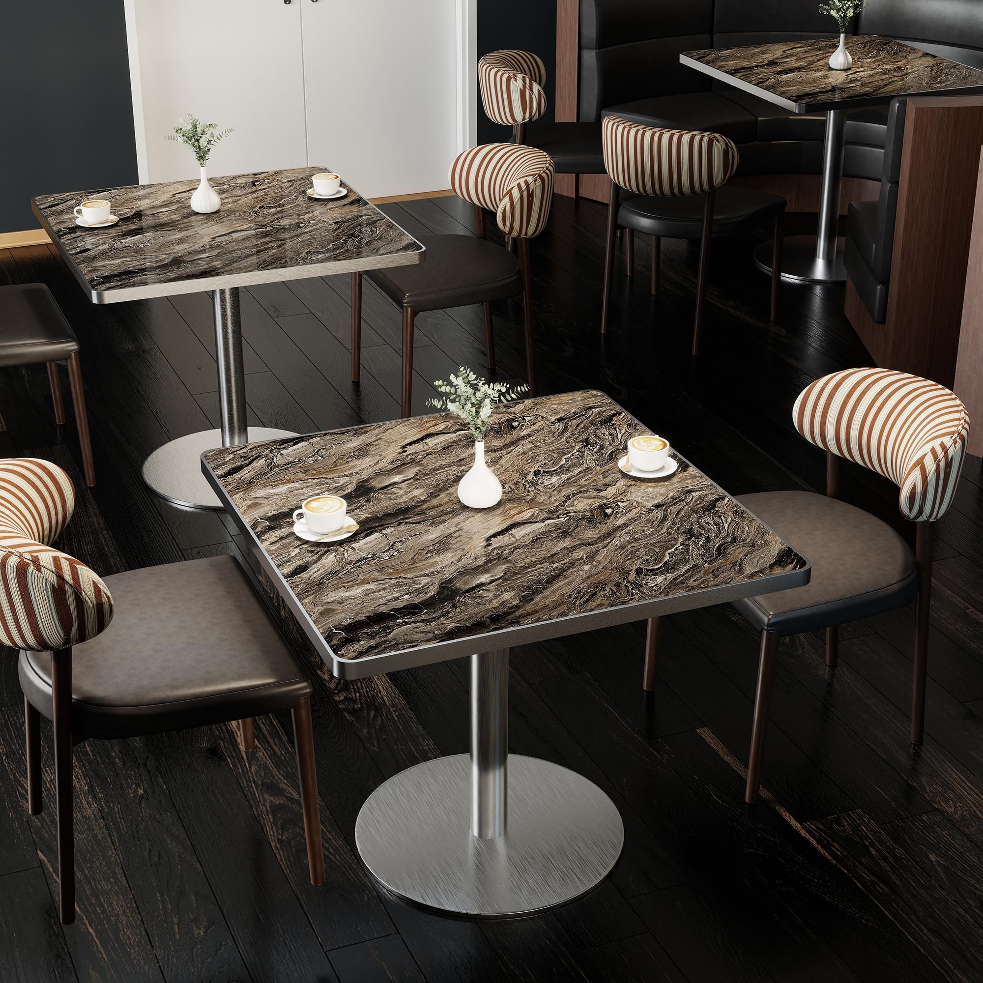 hausway 31.5" Tulip Table,Square Kitchen Dining Table for 2-4 with Thick Sintered Stone Top,Titanium Golden Pedestal Base,Heat-Resistant,Bistro Table for Dining Room,Café,Small Space（Dusk Strata）