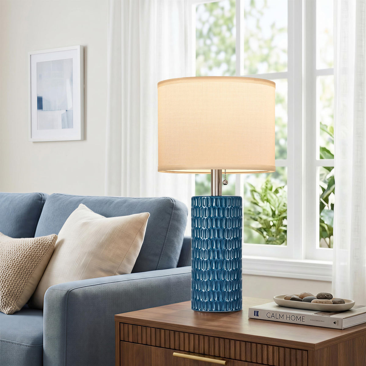 20” Modern Table Lamps Set of 2, Lamps for Bedroom, Blue