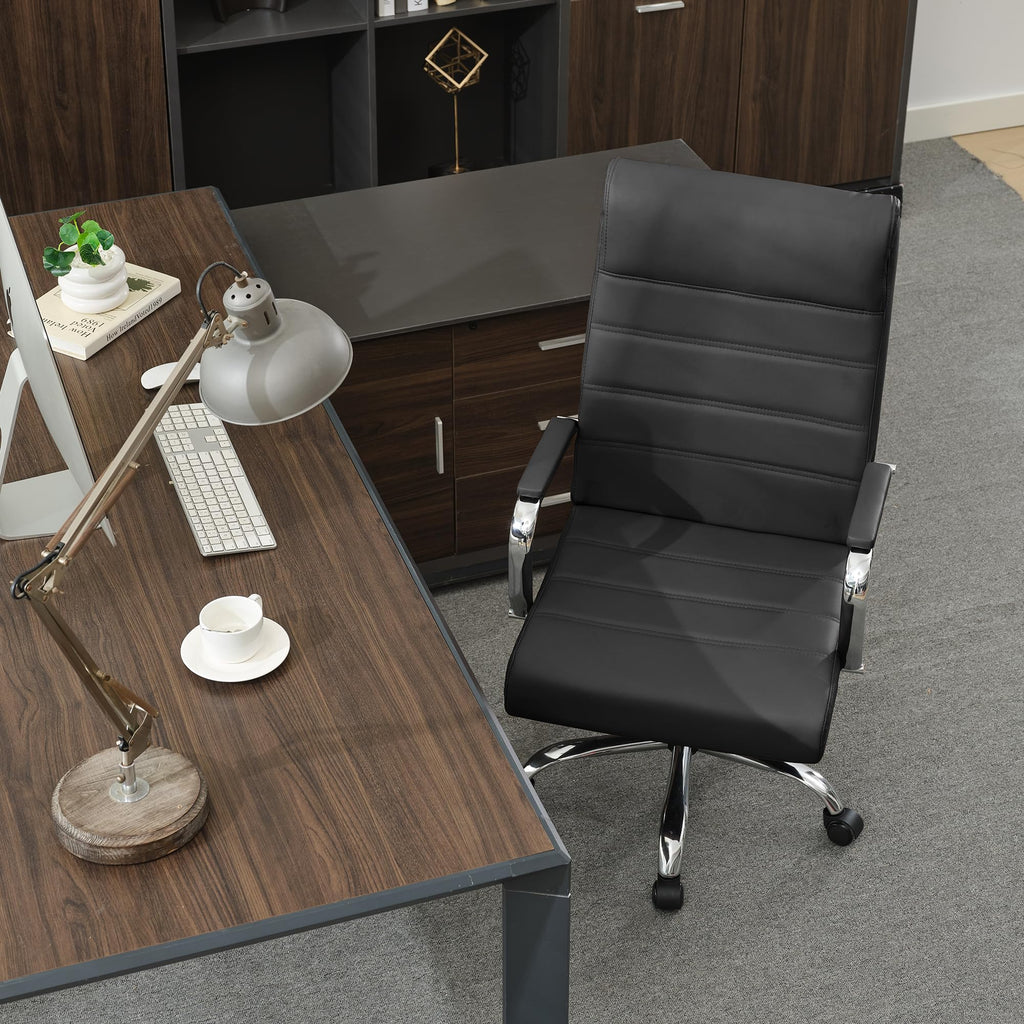 Office Desk Chair,Modern Leather Conference Room Chairs,High Back Ergonomic Home ofiice Chair,Adjustable Height Swivel Executive Computer Chair with Armrest and Padded Seat,Black