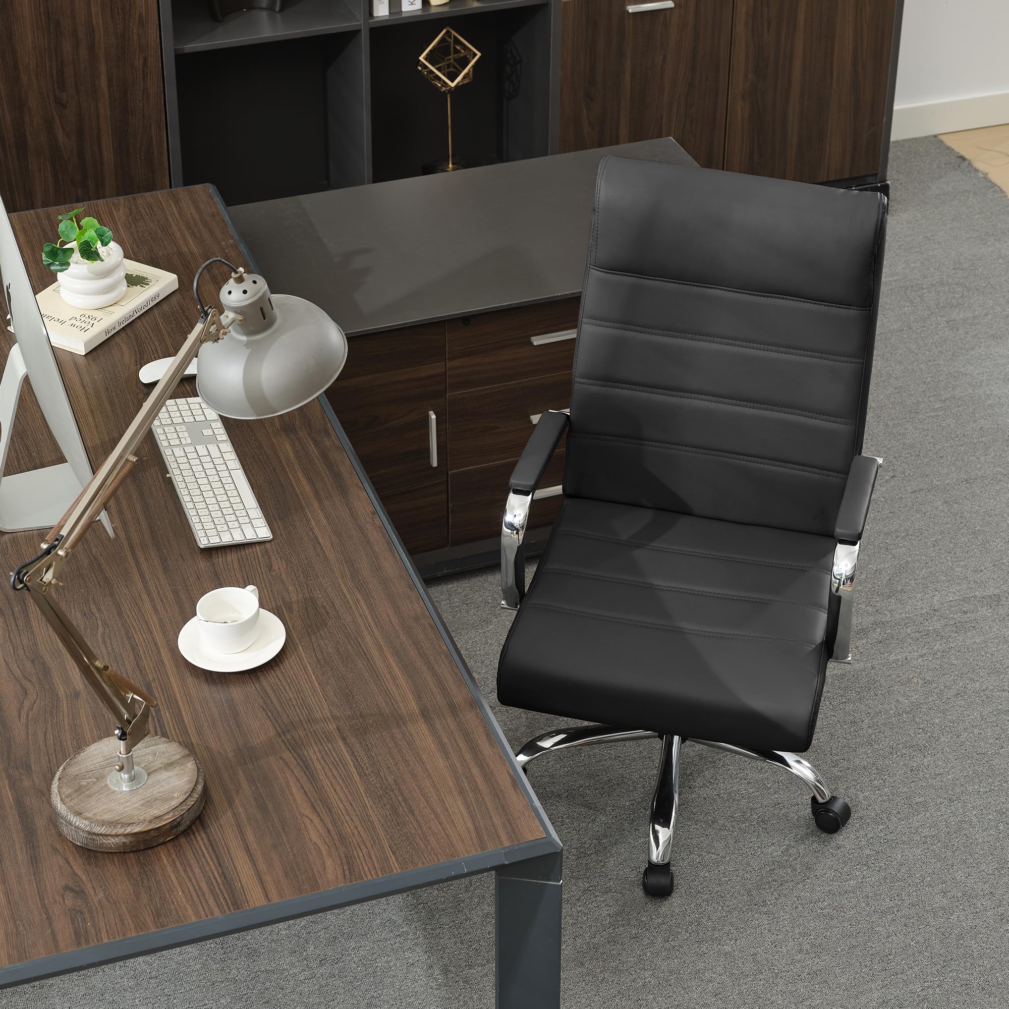 Office Desk Chair,Modern Leather Conference Room Chairs,High Back Ergonomic Home ofiice Chair,Adjustable Height Swivel Executive Computer Chair with Armrest and Padded Seat,Black
