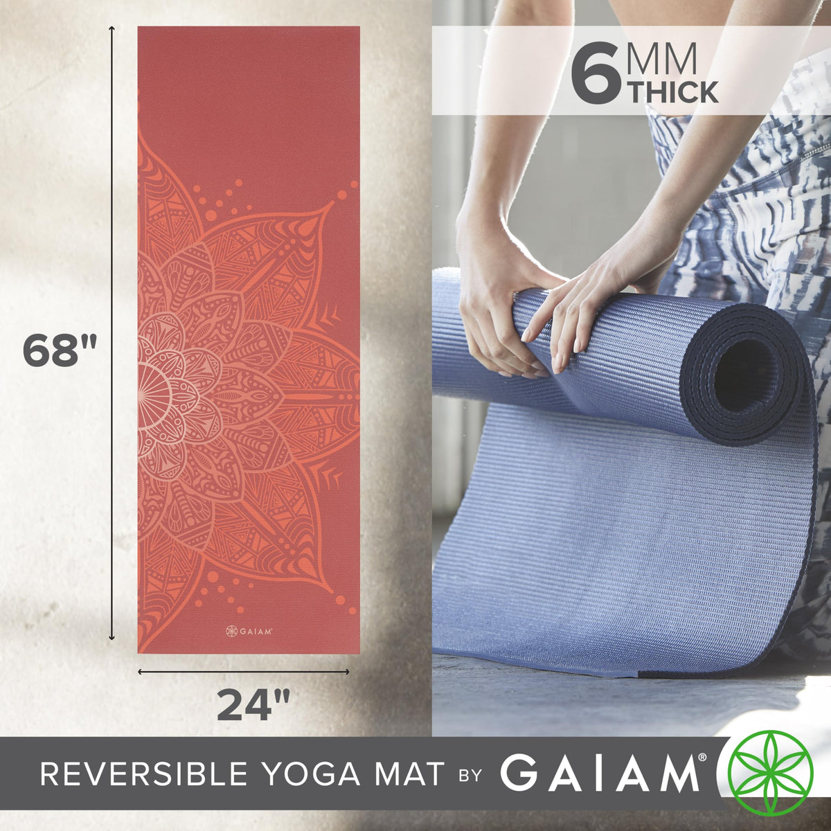 Reversible Yoga Mat, 6mm Thick Print Mat (Changing Petals)