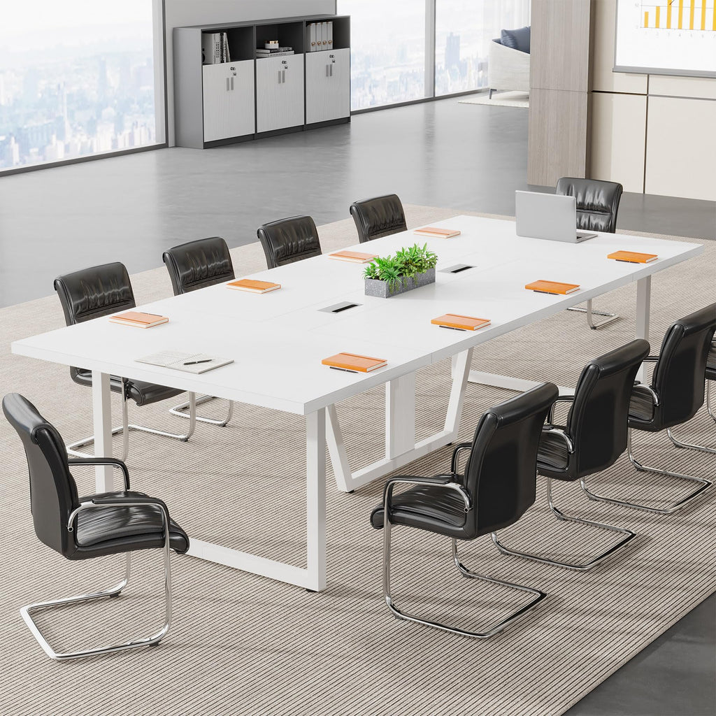 8FT Conference Table, 94.49 L x 47.24 W x 29.53 H Inches Large Meeting Podcast Table for 10 People, Business Style Wooden Training Table with Strong Metal Frame for Office Conference