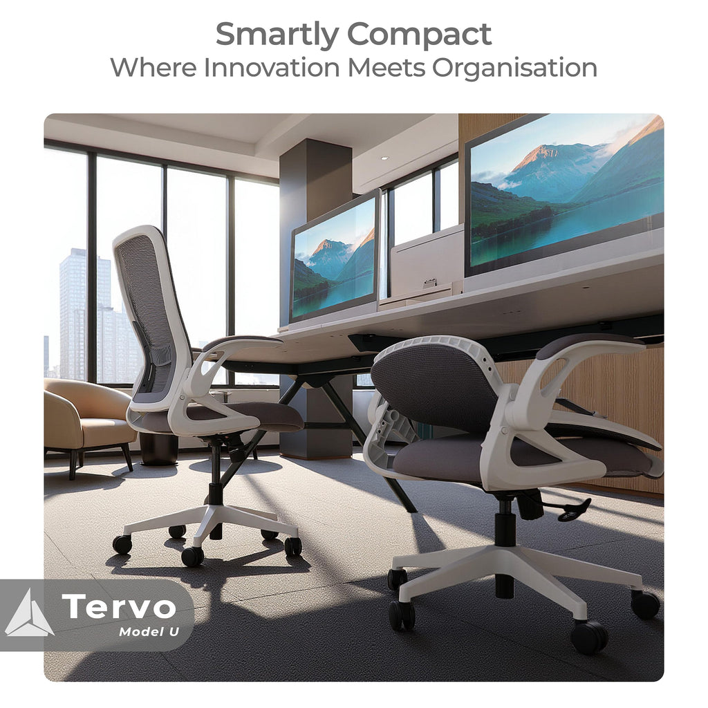 Model U | Folding Office Chair for Small Spaces | Gaming Chair for Adults & Kids | Ergonomic Mesh Computer Chair for Bedroom | Foldable Desk Chair for Home Work (White & Grey)
