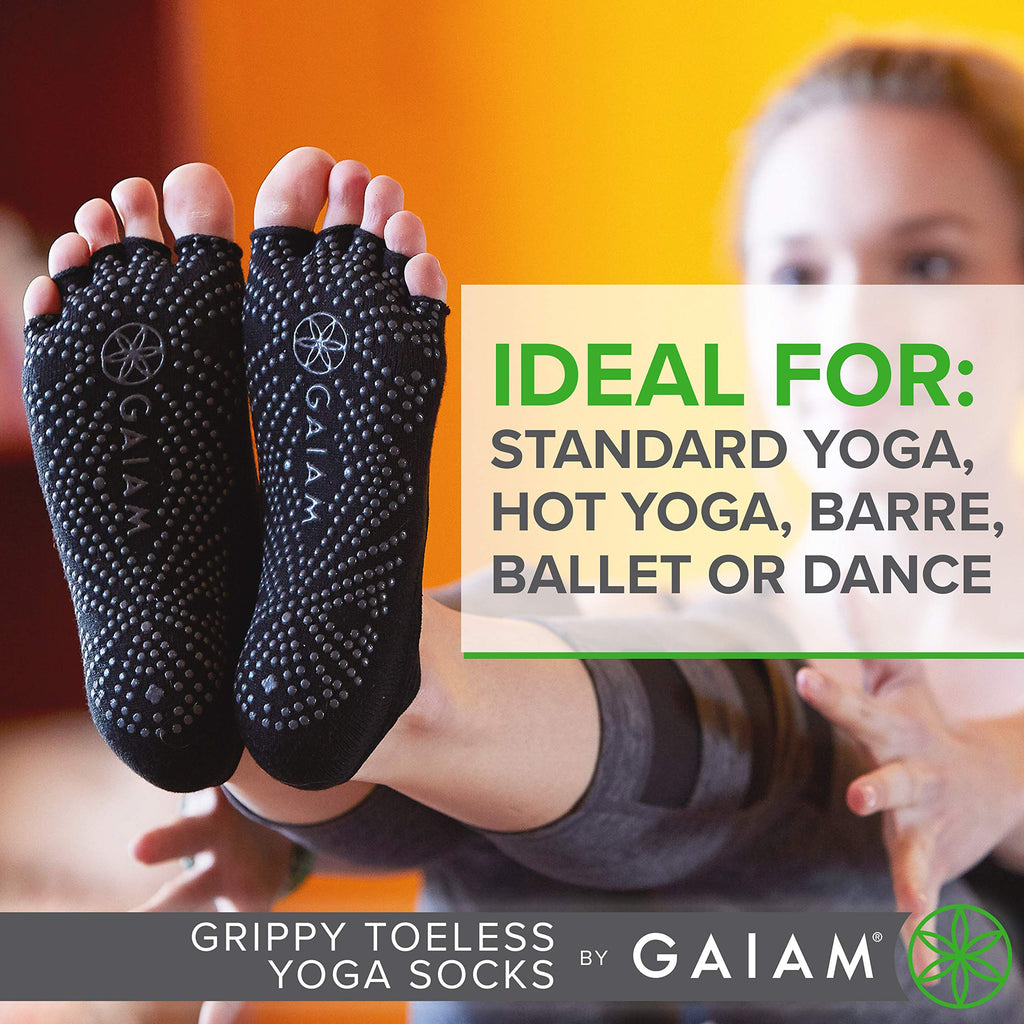 Yoga Socks - Toeless Grippy Non Slip Sticky Grip Accessories for Women & Men - Hot Yoga, Barre, Pilates, Ballet, Dance, Home - Heather Grey/Black