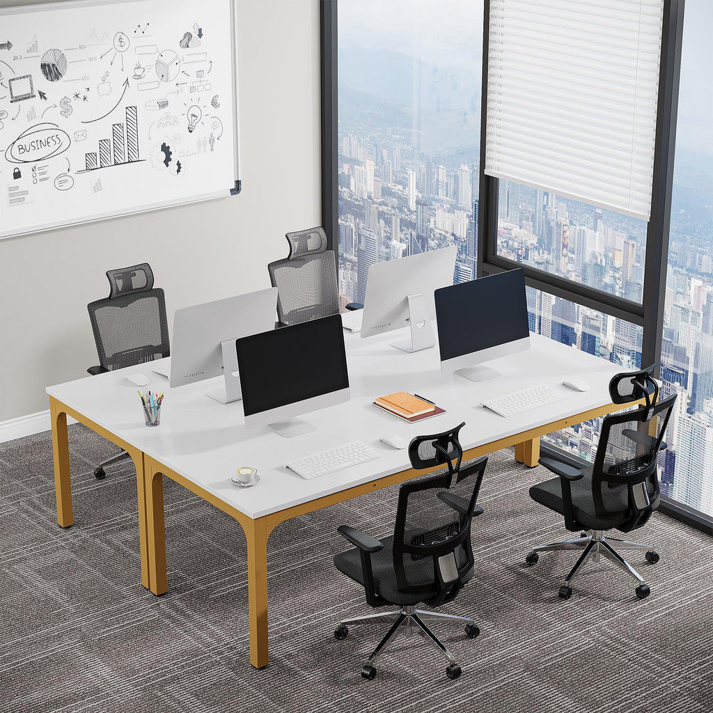 6.5 FT Conference Room Table, 78.74" W x 27.56" D Large Office Conference Table, Modern Seminar Meeting Table Desk for Boardroom, Meeting Room (1, White and Gold)