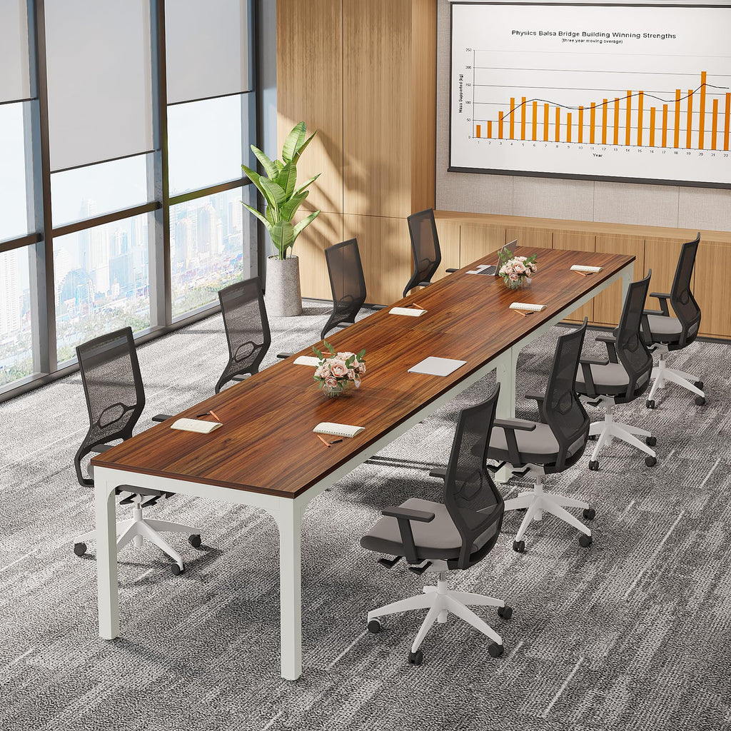 6.5 FT Conference Room Table, 78.74" W x 27.56" D Large Office Conference Table, Modern Seminar Meeting Table Desk for Boardroom, Meeting Room (1, Brown and White)
