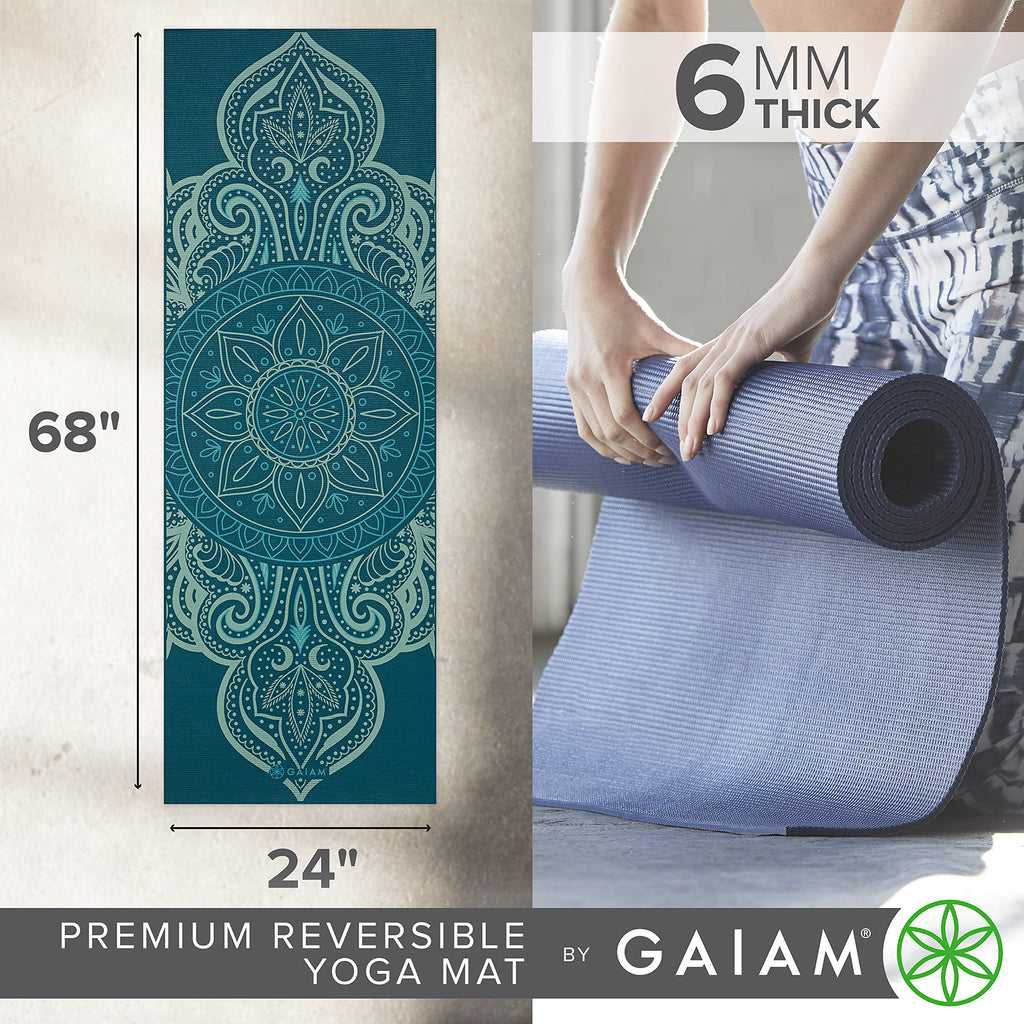 Reversible Yoga Mat, 6mm Thick Print Mat (Seaglass)