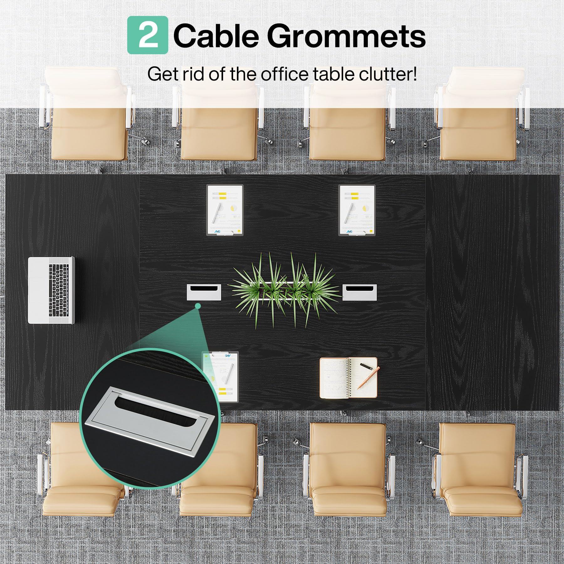 8FT Conference Table, 94.49 L x 47.24 W x 29.53 H Inches Large Meeting Podcast Table for 10 People, Business Style Wooden Training Table with Strong Metal Frame for Office Conference