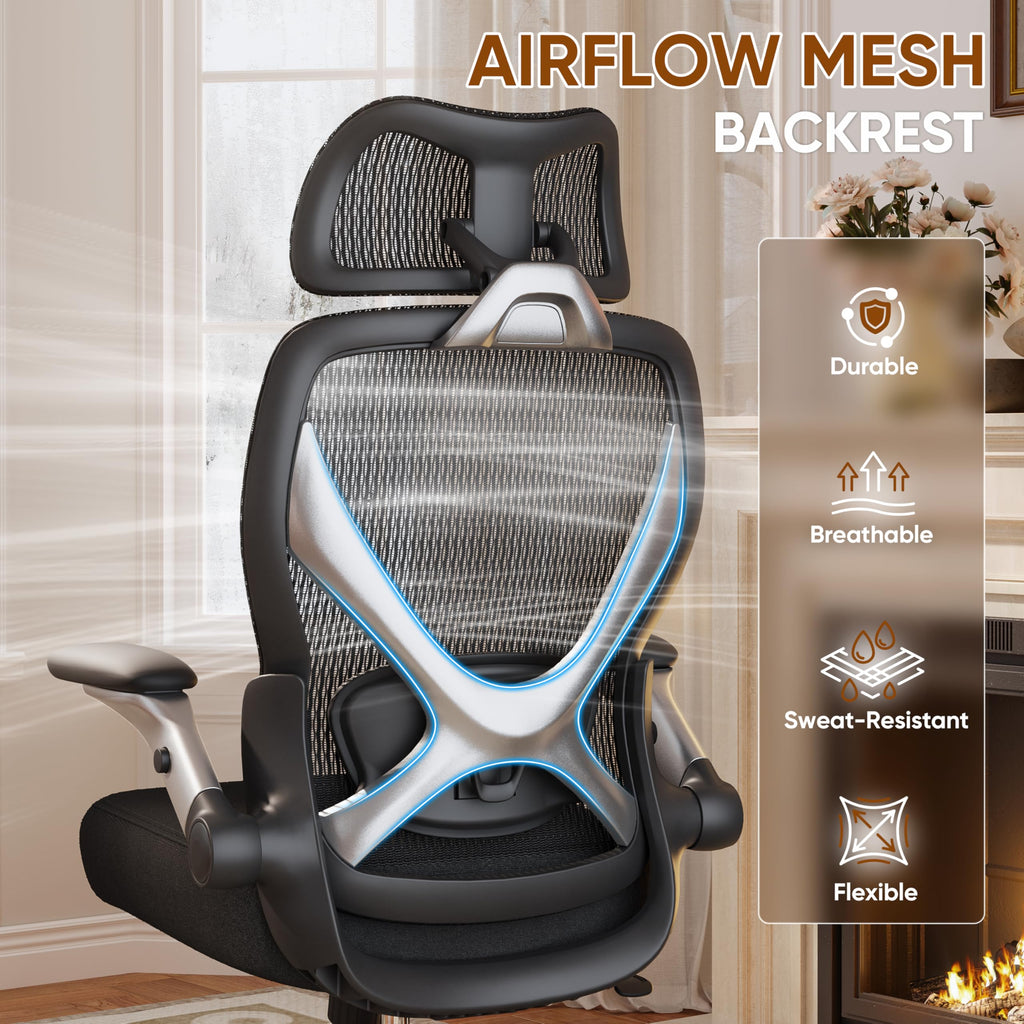 Ergonomic Office Chair, Big and Tall Mesh Chair with Adjustable Lumbar Support, 5D Arms & Wide Seat, 135° Recline Home Desk Computer Chairs for Work Gaming, Heavy Duty,400LBS - Black