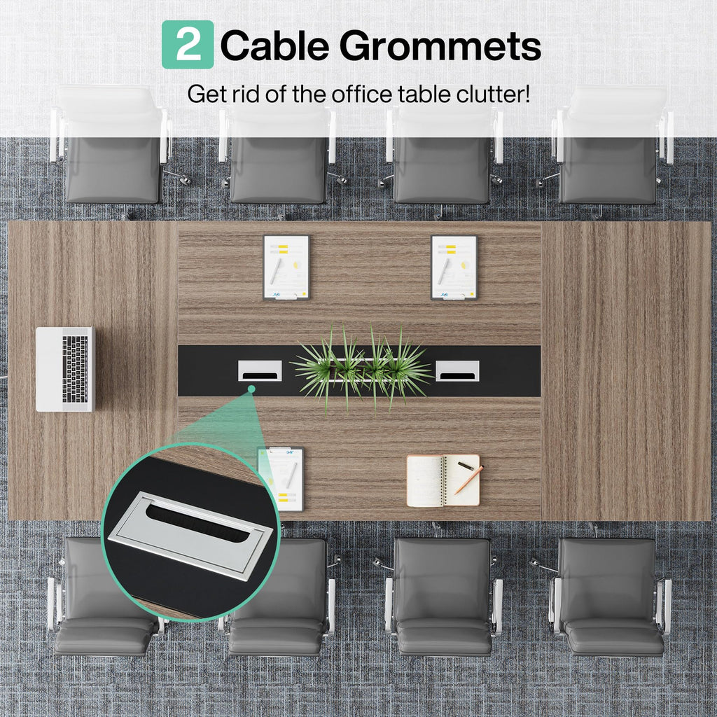 8FT Conference Table Set of 2, Large Meeting Podcast Table for 10 People, Business Style Wooden Training Table with Strong Metal Frame for Office Conference