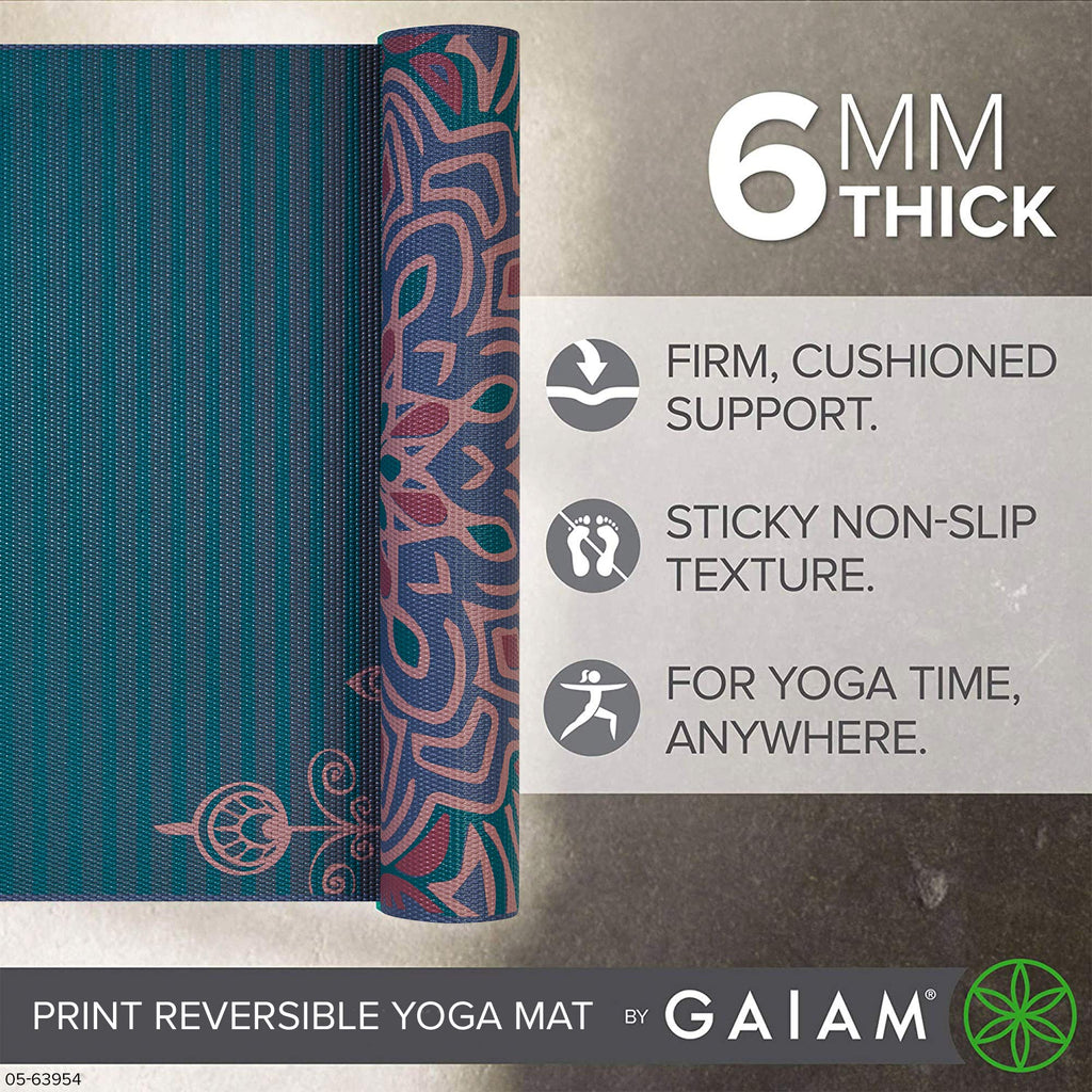 Reversible Yoga Mat, 6mm Thick Print Mat (Jade Salutation)