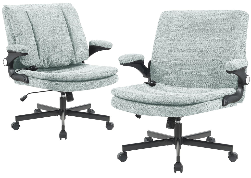 Criss Cross Office Chair with 2 in 1 Inflatable Flip-up Back, Ergonomic Wide Seat Desk Chair with Adjustable Arms and Wheels, Cross Legged Office Chair for Home & Office, Light Green